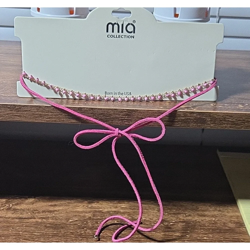 MIA Collection‎ Pink Beaded Wrap Choker Y2K Tie Necklace Adjustable Boho New